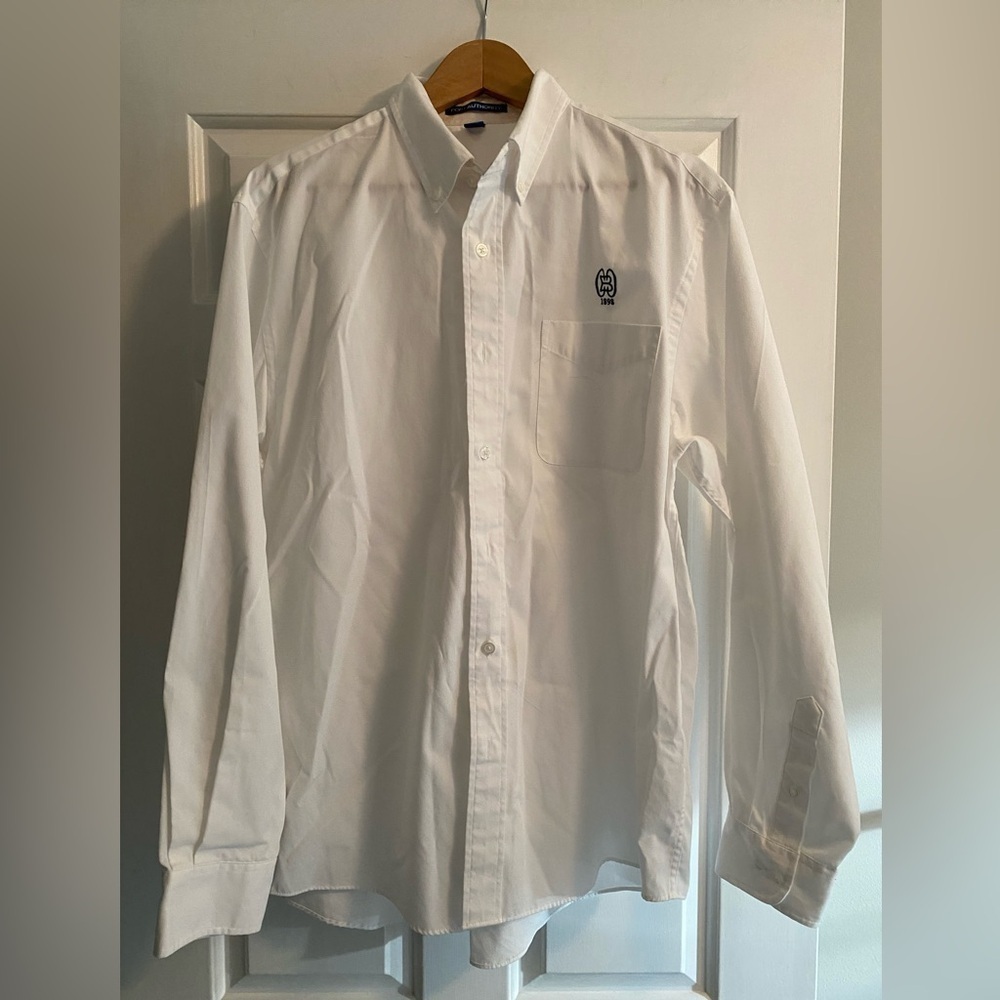 White Men’s Button Down with the BCC logo Size L